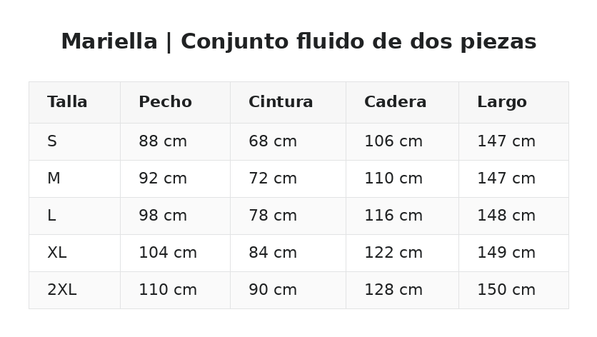 Mariella | Conjunto fluido de dos piezas — guía de tallas