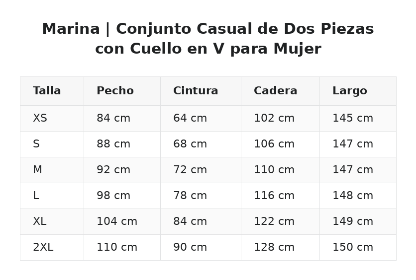 Marina | Conjunto Casual de Dos Piezas con Cuello en V para Mujer — guía de tallas