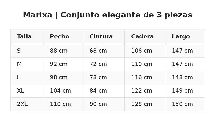 Marixa | Conjunto elegante de 3 piezas — guía de tallas