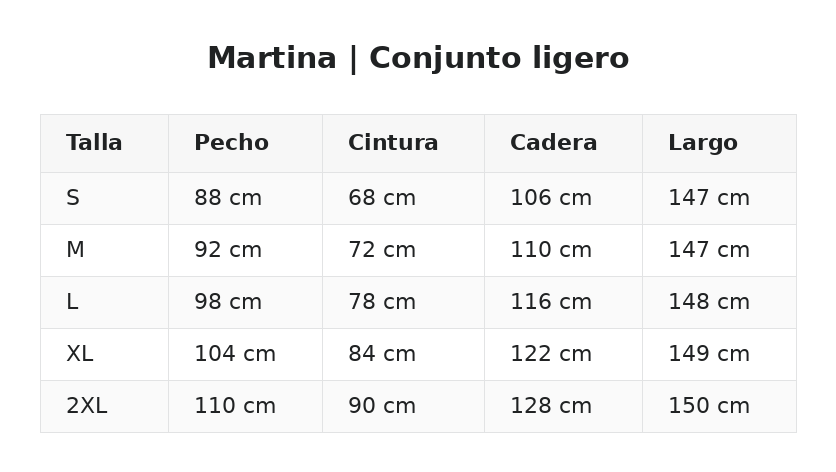 Martina | Conjunto ligero — guía de tallas