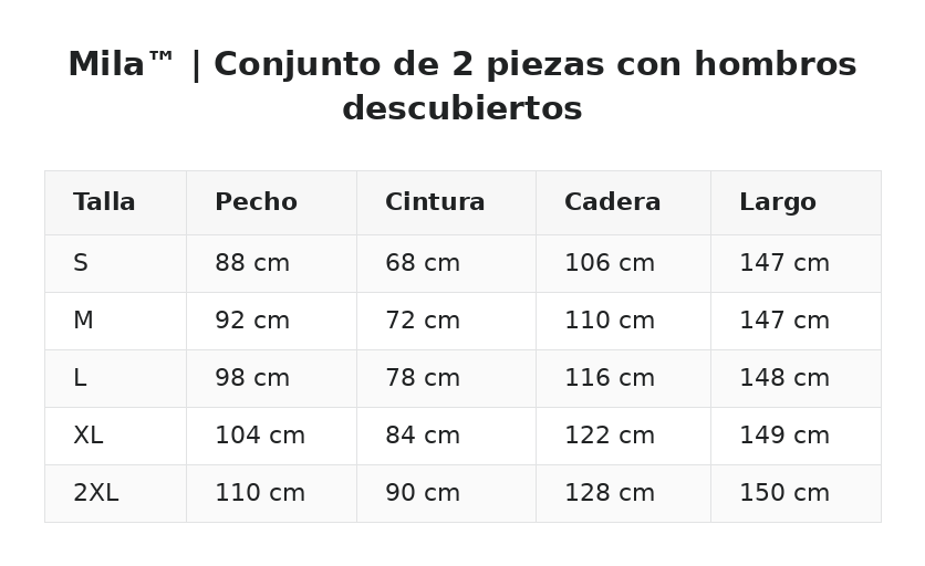 Mila™ | Conjunto de 2 piezas con hombros descubiertos — guía de tallas