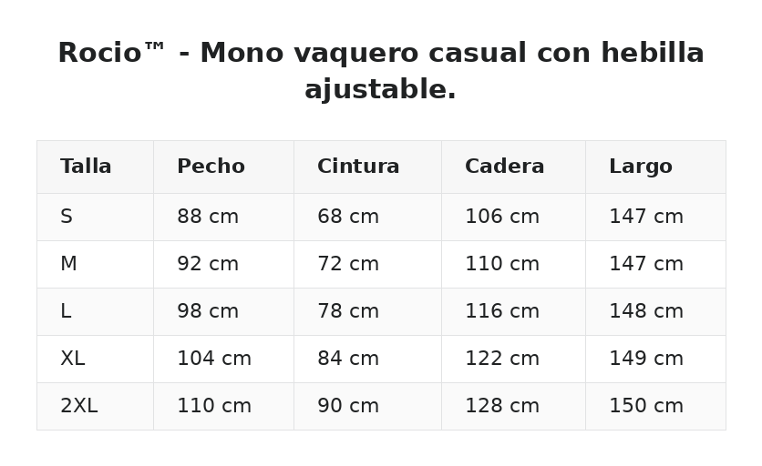 Rocio™ - Mono vaquero casual con hebilla ajustable. — guía de tallas