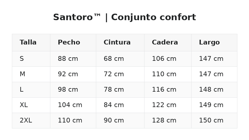 Santoro™ | Conjunto confort — guía de tallas