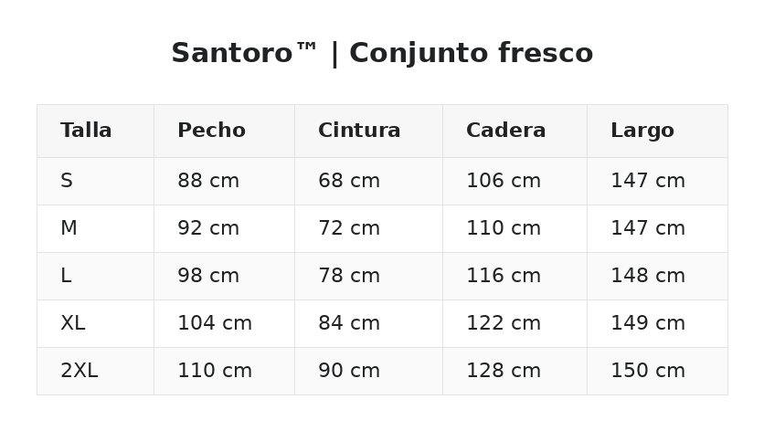 Santoro™ | Conjunto fresco — guía de tallas