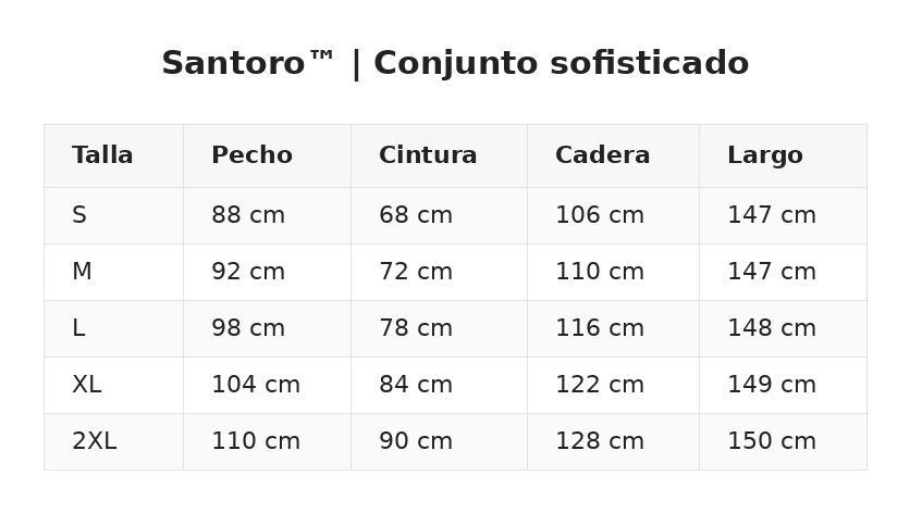 Santoro™ | Conjunto sofisticado — guía de tallas