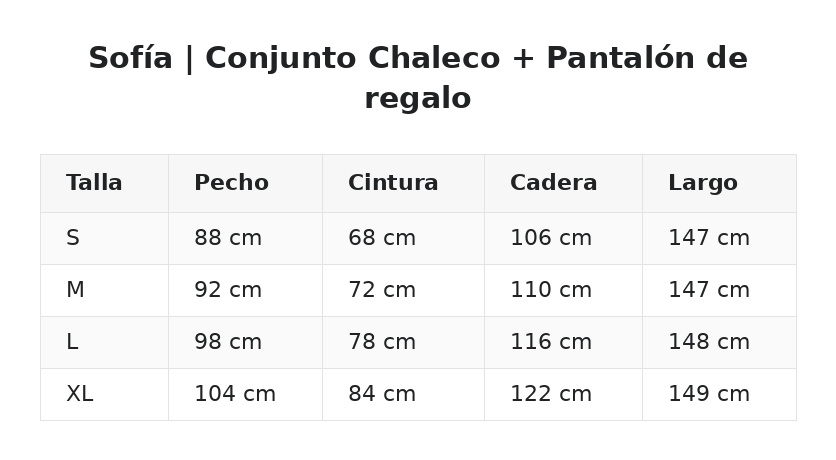 Sofía | Conjunto Chaleco + Pantalón de regalo — guía de tallas
