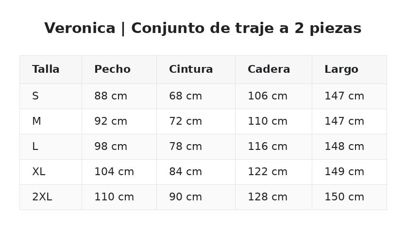 Veronica | Conjunto de traje a 2 piezas — guía de tallas