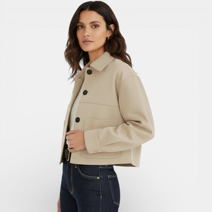 Chaqueta corta de ante sintético para mujer