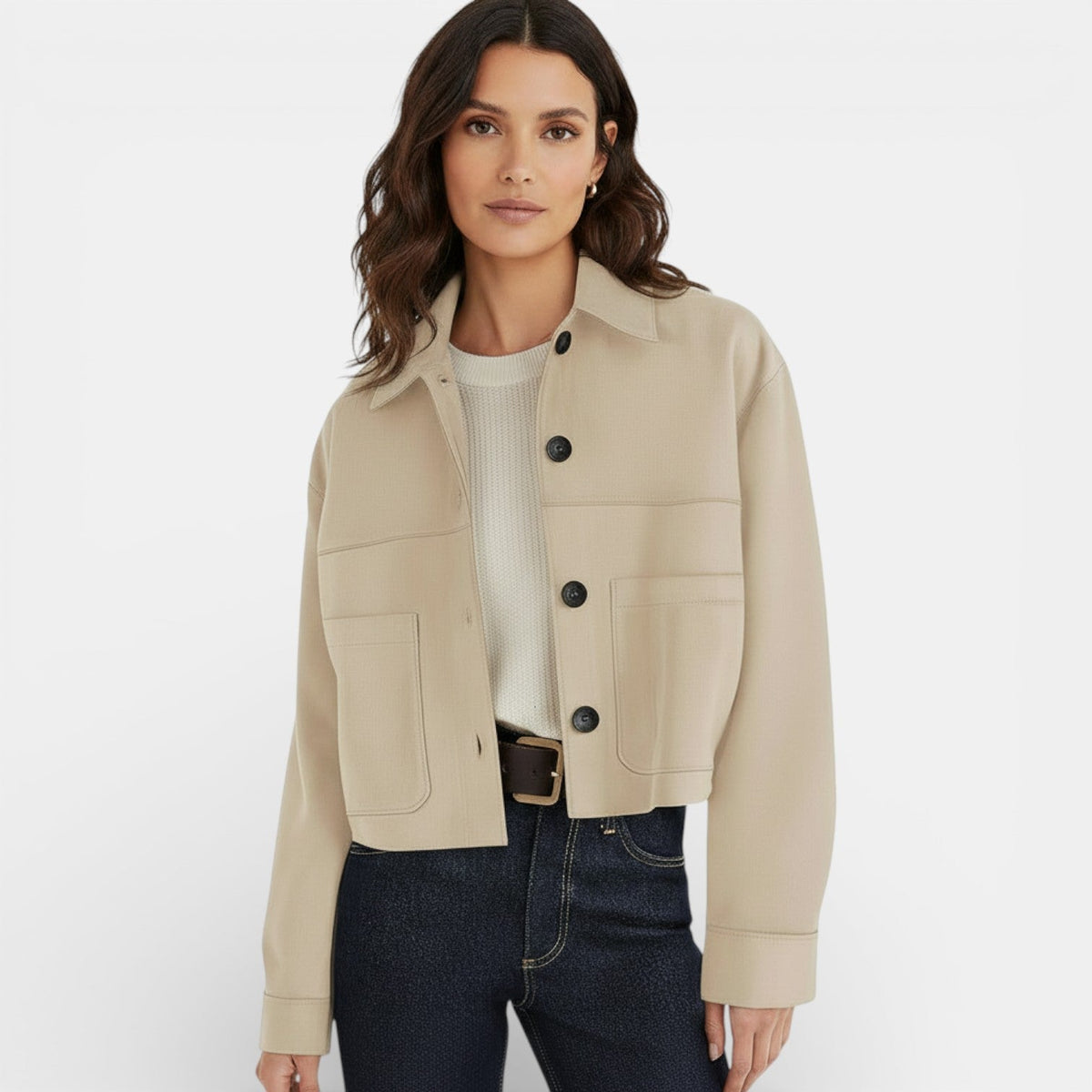 Chaqueta corta de ante sintético para mujer