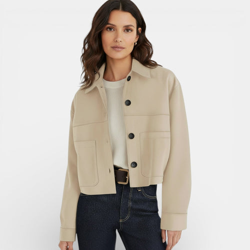Chaqueta corta de ante sintético para mujer