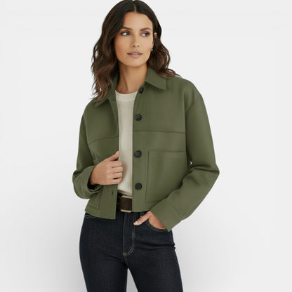Chaqueta corta de ante sintético para mujer