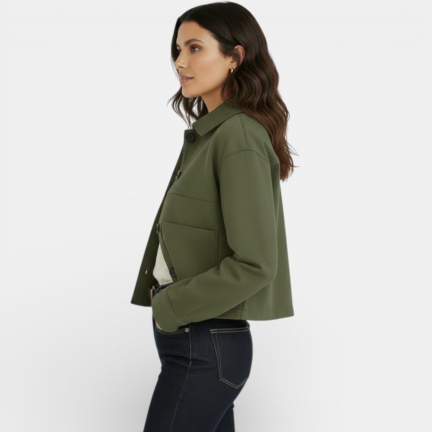 Chaqueta corta de ante sintético para mujer