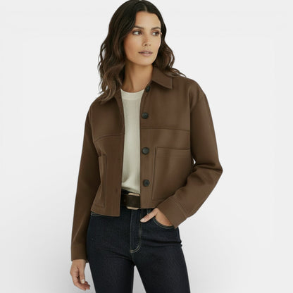 Chaqueta corta de ante sintético para mujer