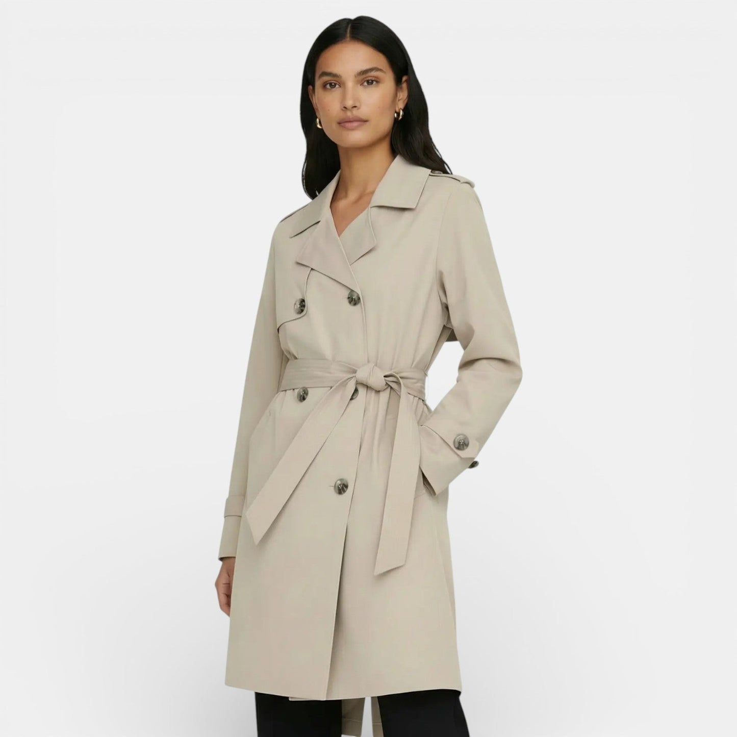 Trench midi para mujer de doble botonadura para media temporada