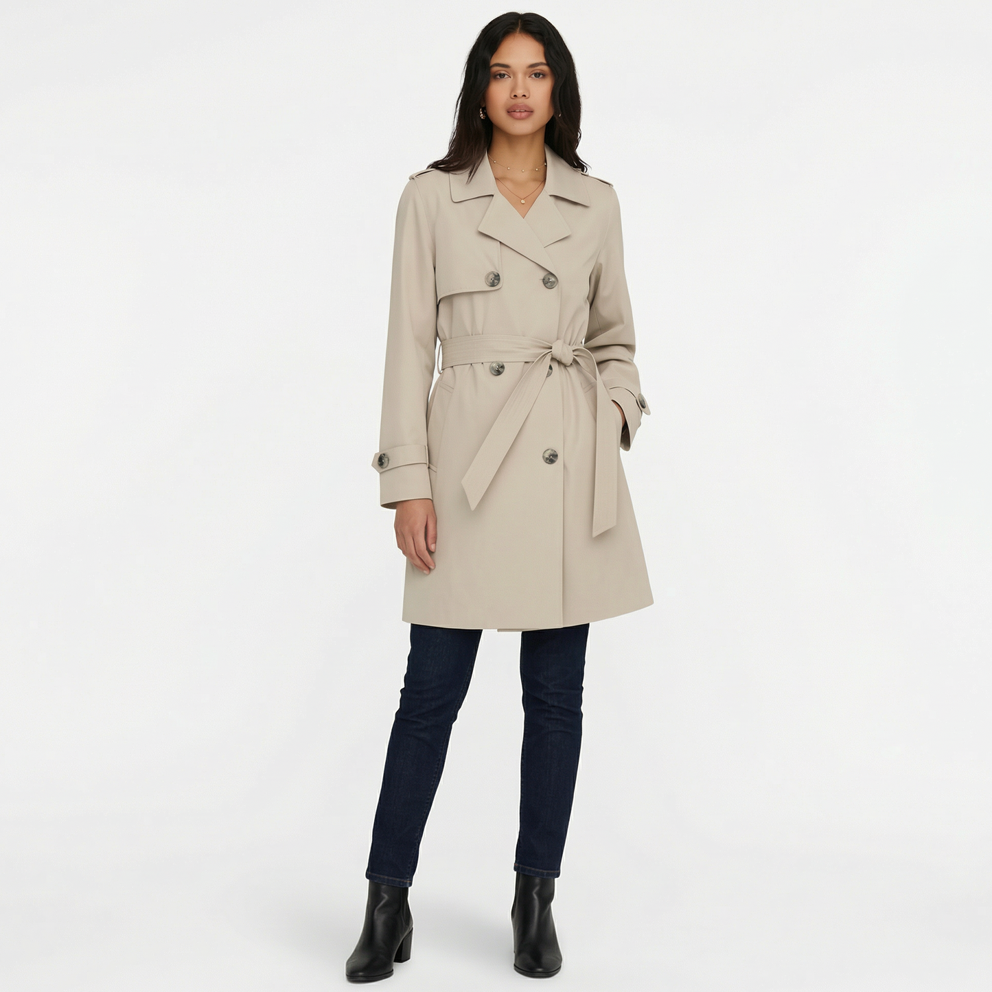 Trench midi para mujer de doble botonadura para media temporada
