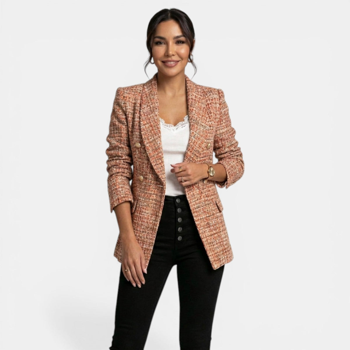 Blazer de mujer estampado con doble botonadura