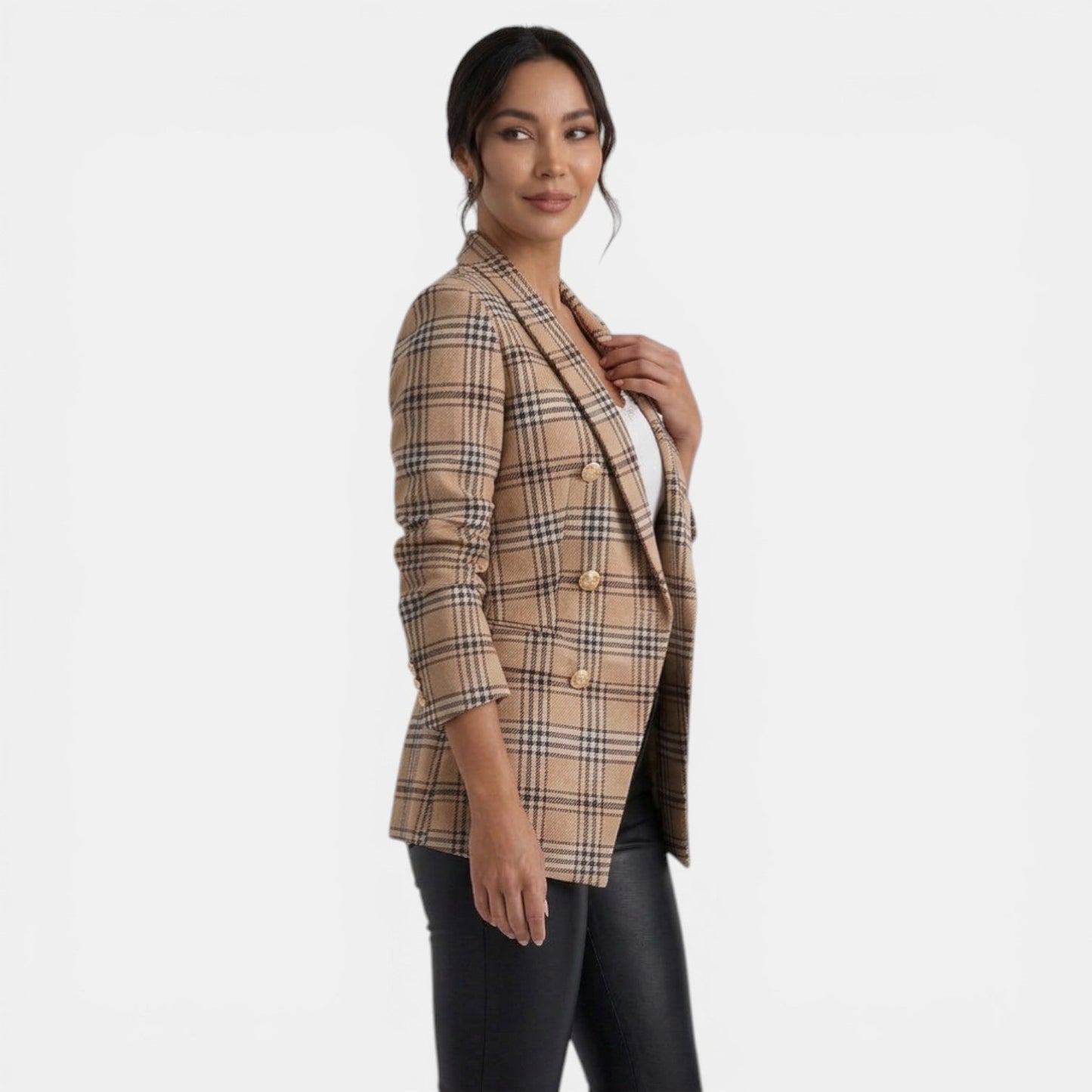 Blazer de mujer estampado con doble botonadura