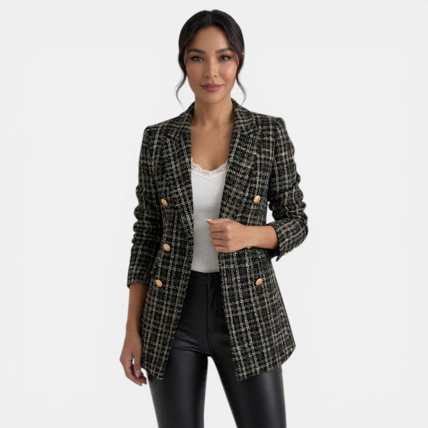 Blazer de mujer estampado con doble botonadura