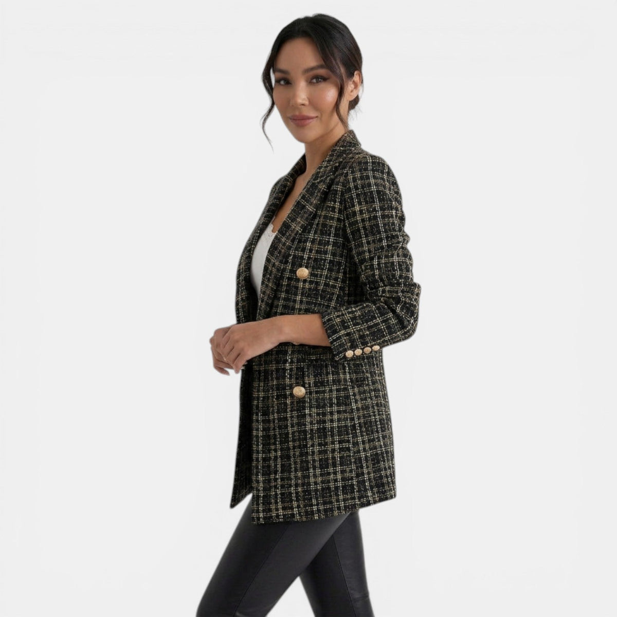 Blazer de mujer estampado con doble botonadura