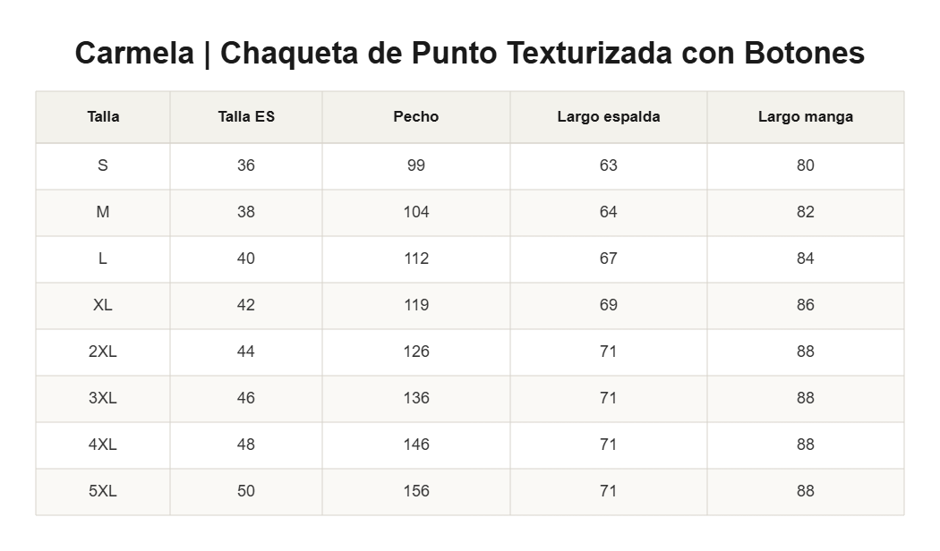 Carmela | Chaqueta de Punto Texturizada con Botones — guía de tallas