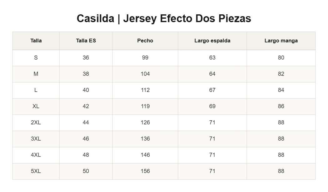 Casilda | Jersey Efecto Dos Piezas — guía de tallas