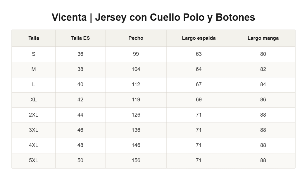 Vicenta | Jersey con Cuello Polo y Botones — guía de tallas
