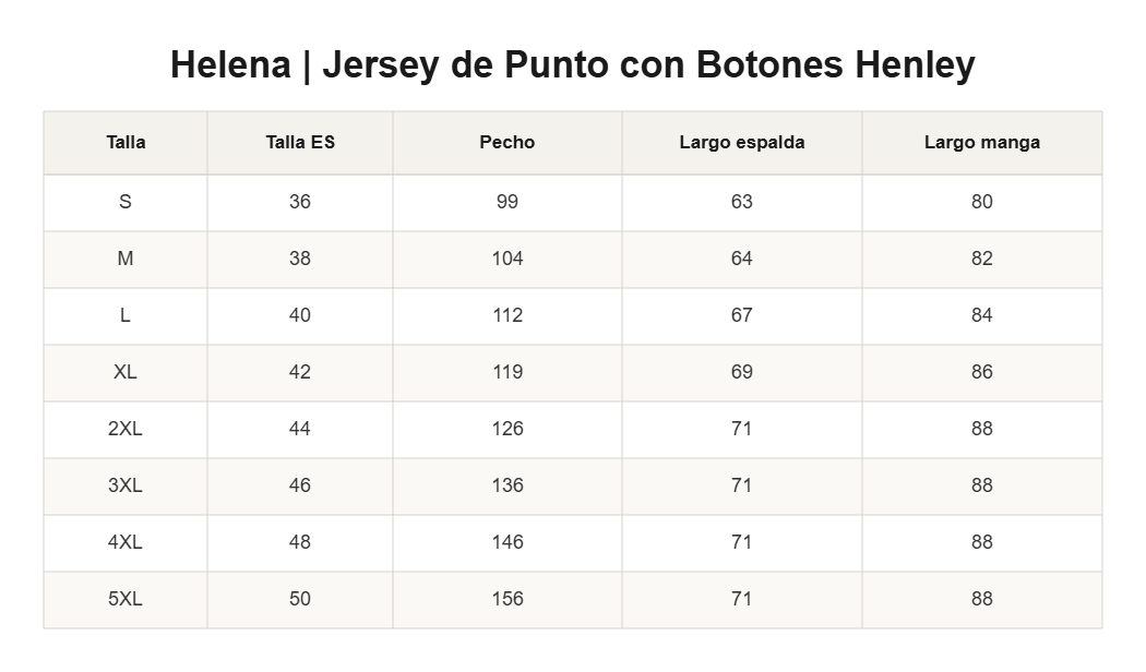 Helena | Jersey de Punto con Botones Henley — guía de tallas