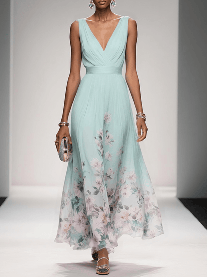 Daniela | Vestido maxi de mujer con estampado floral y escote en V