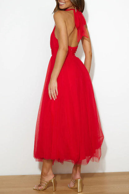 Demetrio | Vestido largo sin mangas con escote halter | Maxi