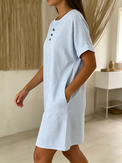 Vestido Mujer Algodón Lino con Botones – Estilo Suelto y Elegante