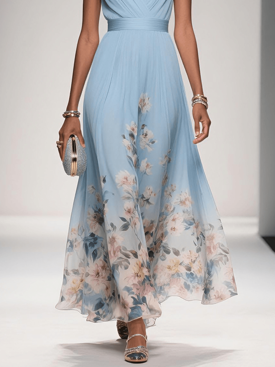 Daniela | Vestido maxi de mujer con estampado floral y escote en V