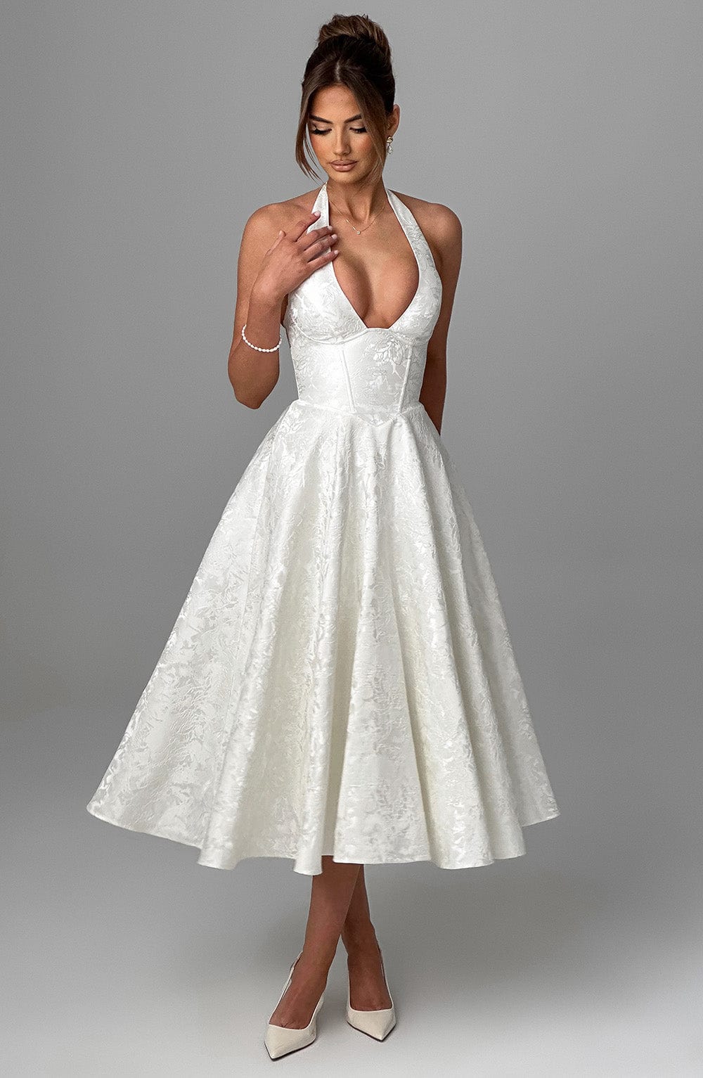 Brinella | Vestido midi estilo halter con escote elegante para mujer
