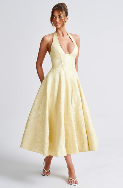 Brinella | Vestido midi estilo halter con escote elegante para mujer