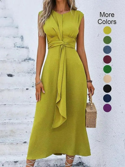 Vestido largo para mujer con cintura drapeada y diseño sin mangas