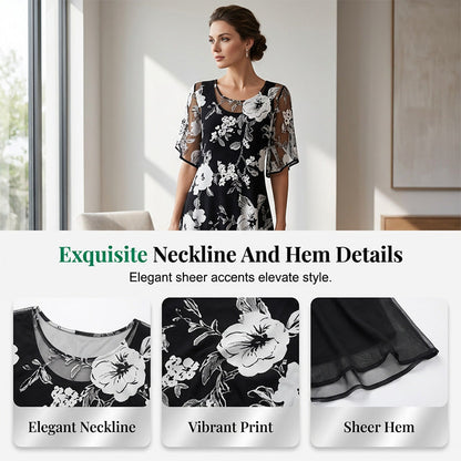 Vestido de Chiffon Floral – Corte Fluido Elegante de Noche