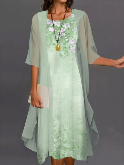 Conjunto dos piezas mujer vestido midi floral kimono voile elegante verano