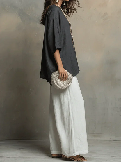 Conjunto mujer lino dos piezas – outfit suelto elegante verano