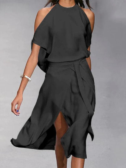 Aitana | Vestido midi de mujer con hombros descubiertos y corte fluido