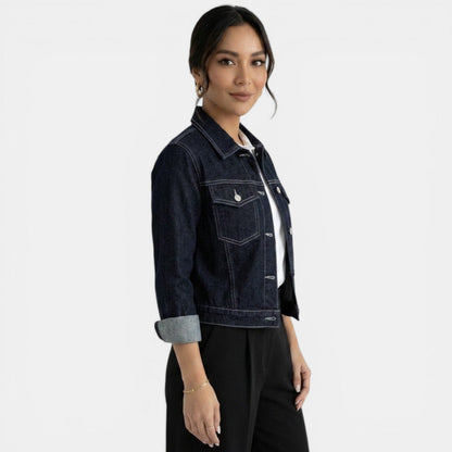 Chaqueta vaquera azul corta para mujer