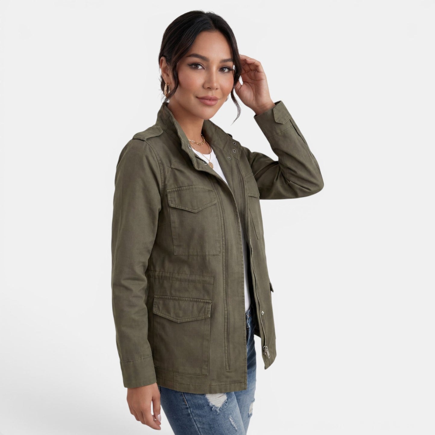 Chaqueta casual de entretiempo para mujer con cremallera