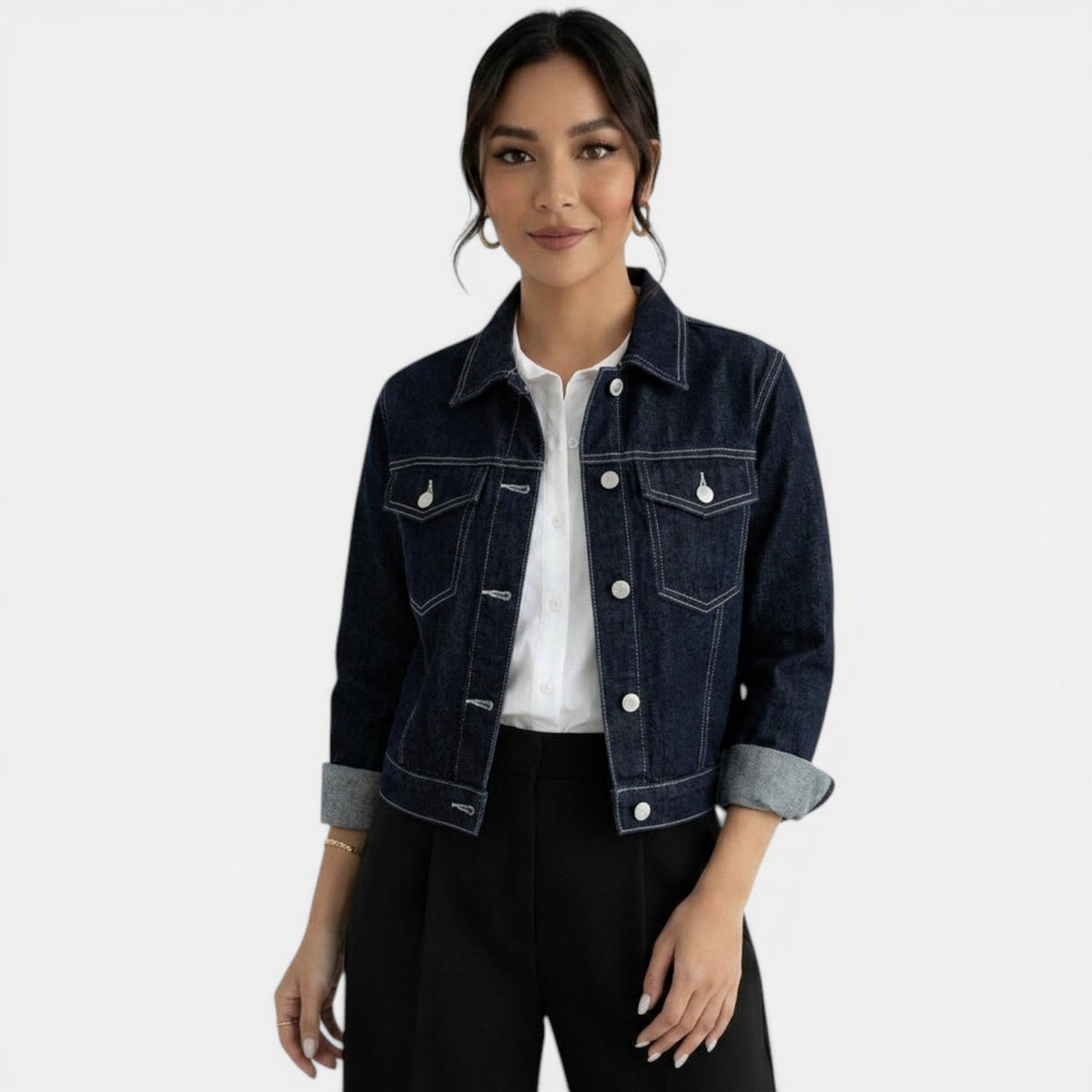 Chaqueta vaquera azul corta para mujer