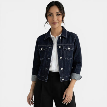 Chaqueta vaquera azul corta para mujer