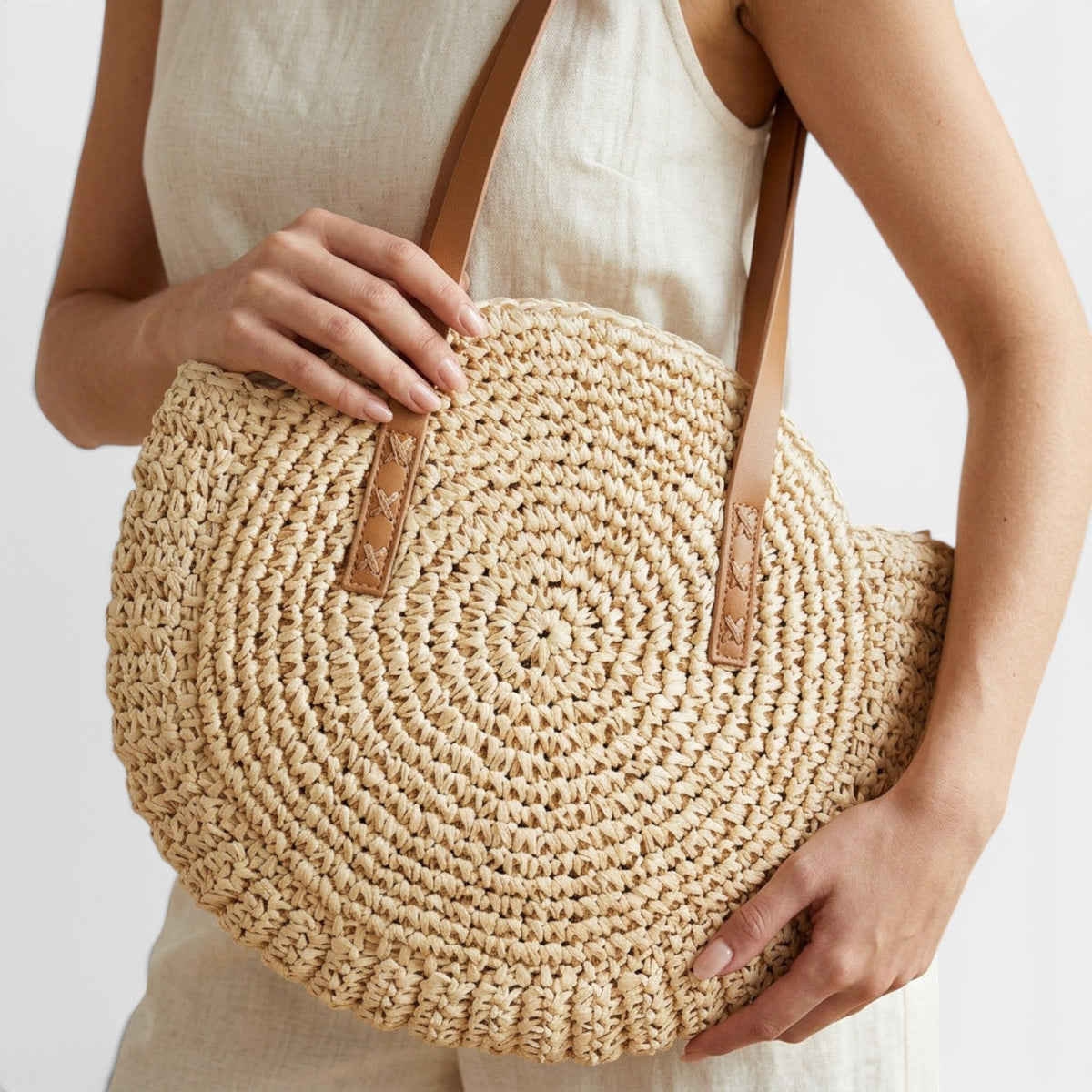 Bolso Rafia Mujer Redondo