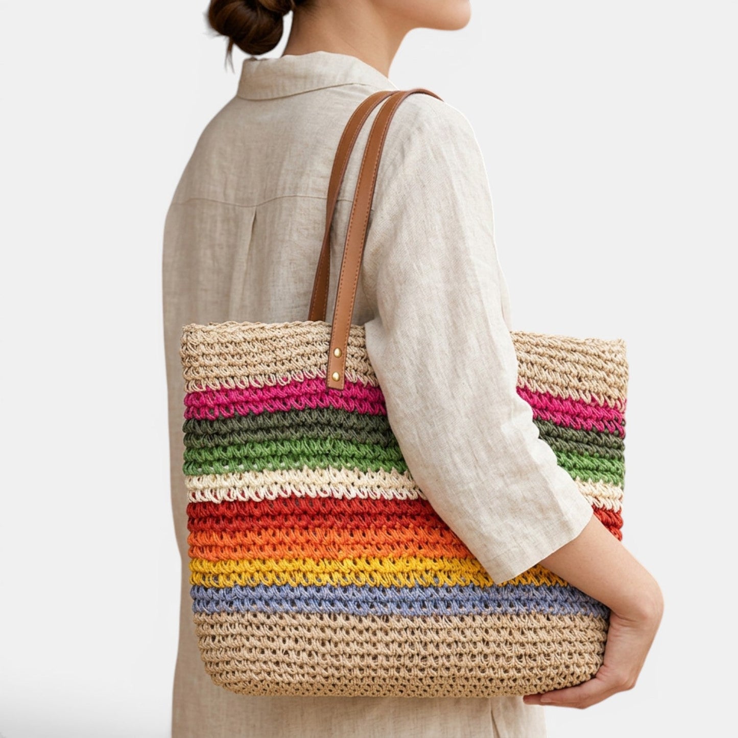 Bolso Rafia Tejido Multicolor Mujer