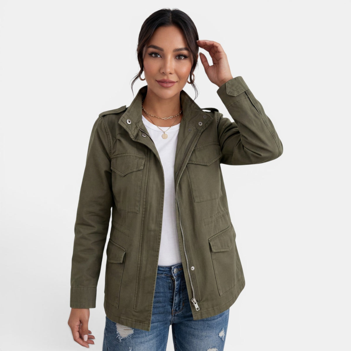 Chaqueta casual de entretiempo para mujer con cremallera