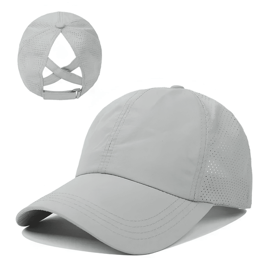 Gorra de béisbol para mujer con abertura para coleta y diseño cruzado