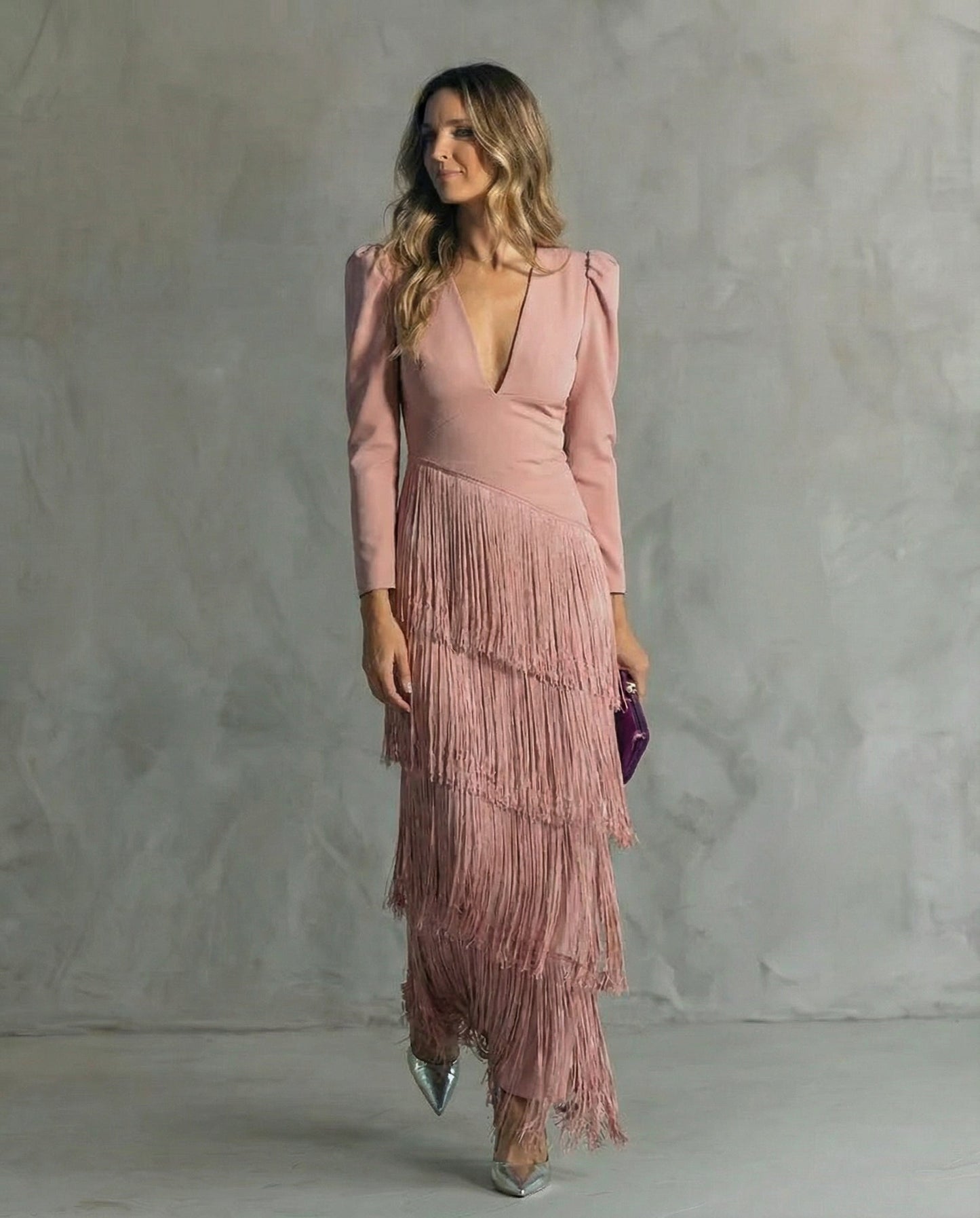 Vestido Mujer Elegante Con Flecos Midi – Estilo Sofisticado y Fluido