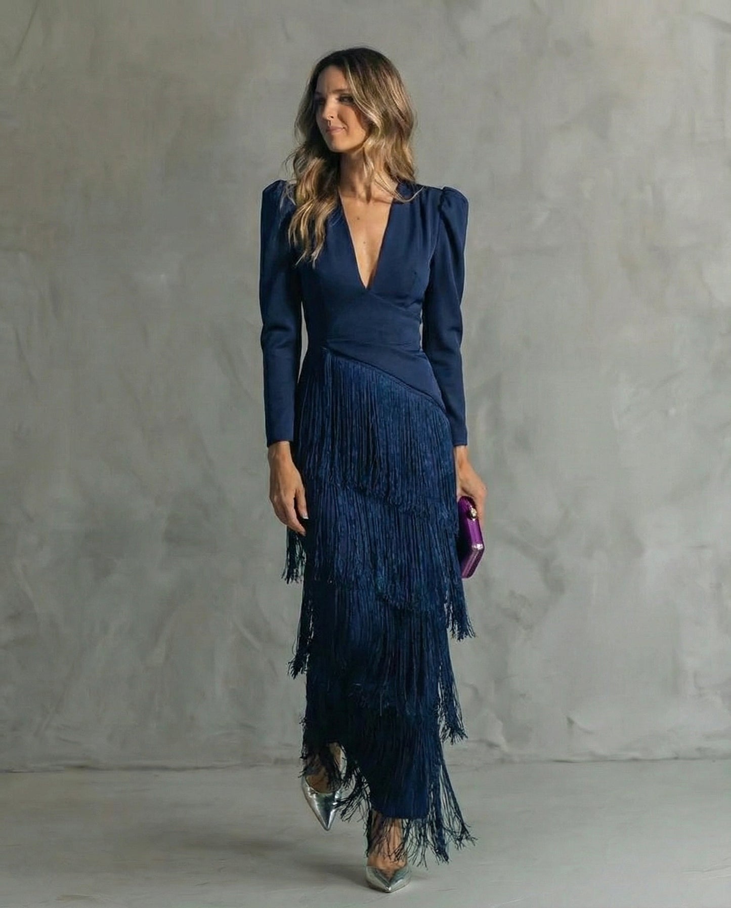 Vestido Mujer Elegante Con Flecos Midi – Estilo Sofisticado y Fluido