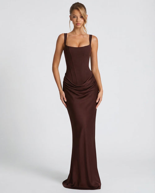 Vestido maxi mujer elegante con corsé y efecto reloj de arena