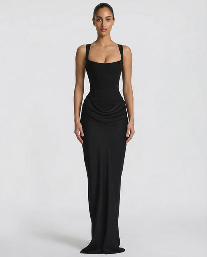 Vestido maxi mujer elegante con corsé y efecto reloj de arena